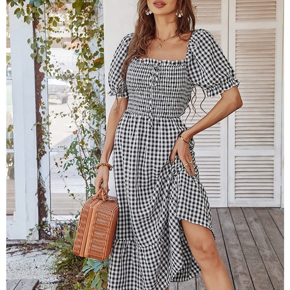 Women's Boho Tie Back Dress Beach Flowy Ruffle Midi Long - Picture 3 of 5